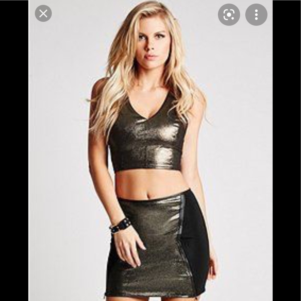 Guess Original faux leather metallic bronze crop top S